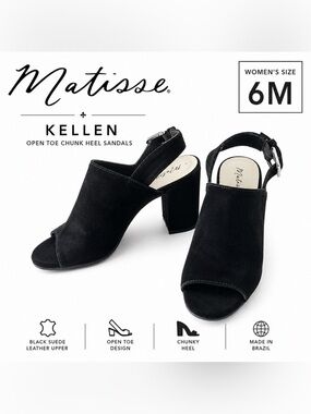 Matisse Kellen Black Suede Open Toe Chunk Heel Sandals | Women’s Size 6M